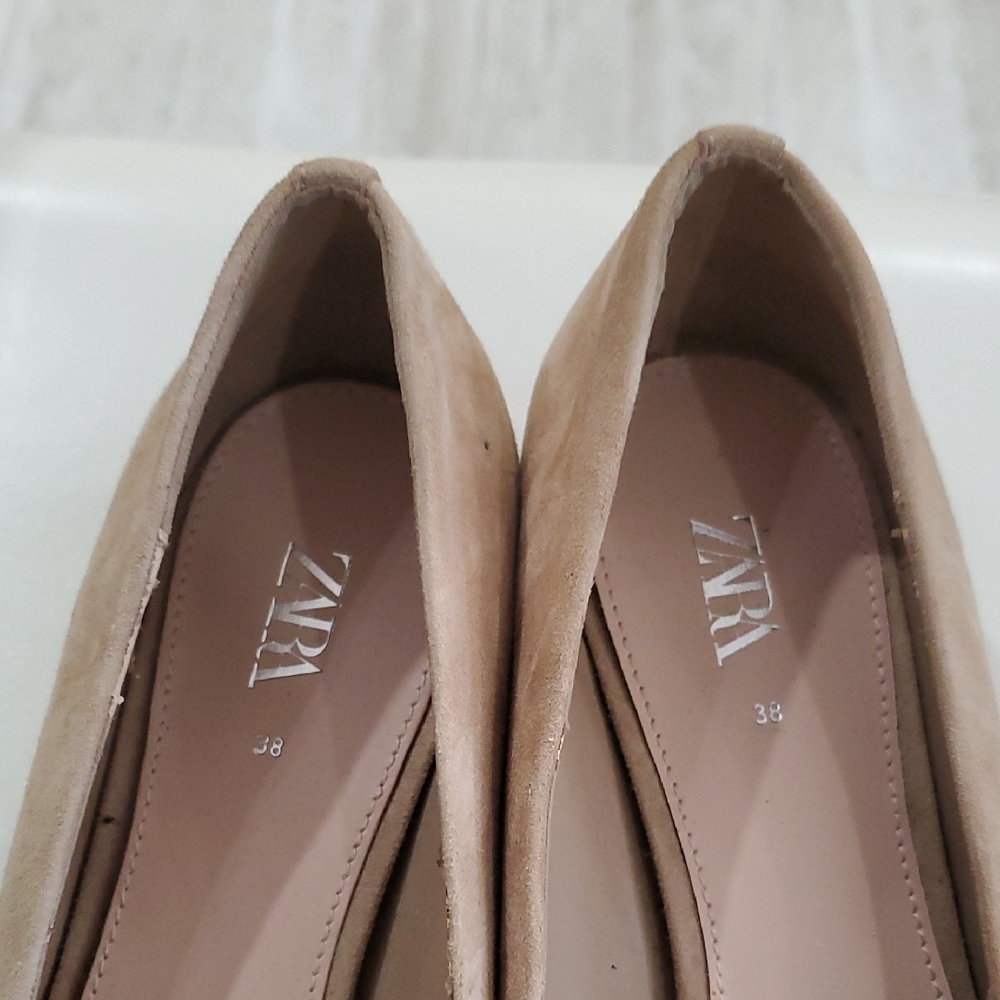 Zara Tan Flats Sleek Minimalist Design Sz 8 - Picture 3 of 14